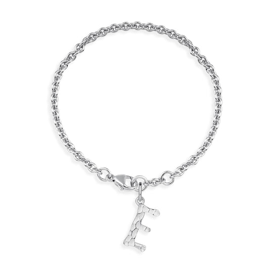 ABC Ankerketten Armband Buchstabe E mit Schnitzstruktur und Karabiner in der Länge 20 cm