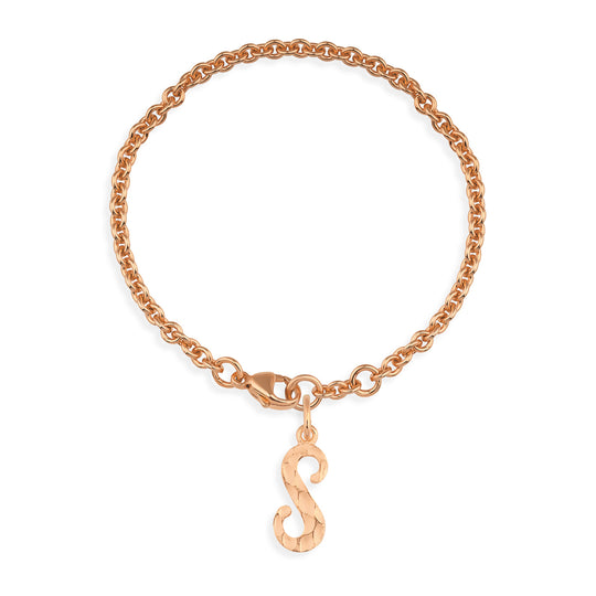 ABC Ankerketten Armband Buchstabe S mit Schnitzstruktur und Karabiner in der Länge 20 cm