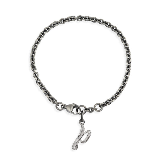 ABC Ankerketten Armband Buchstabe P mit Schnitzstruktur und Karabiner in der Länge 20 cm