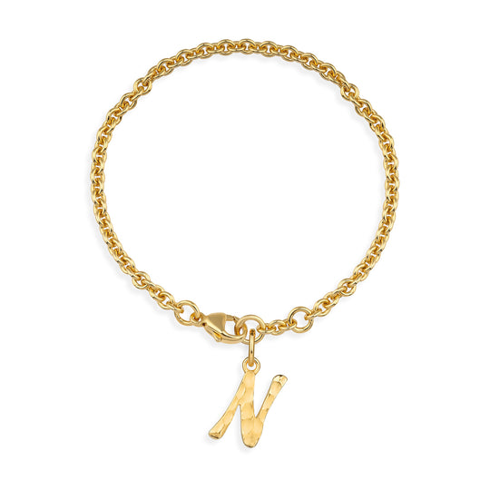 ABC Ankerketten Armband Buchstabe N mit Schnitzstruktur und Karabiner in der Länge 20 cm