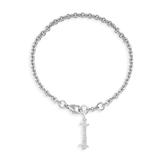 Ankerketten Armband mit Buchstabe I in eismatt mit Karabiner in der Länge 20 cm