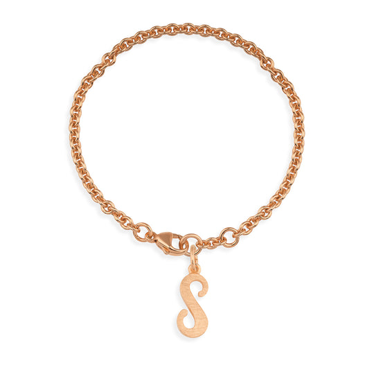 Ankerketten Armband mit Buchstabe S in eismatt mit Karabiner in der Länge 20 cm