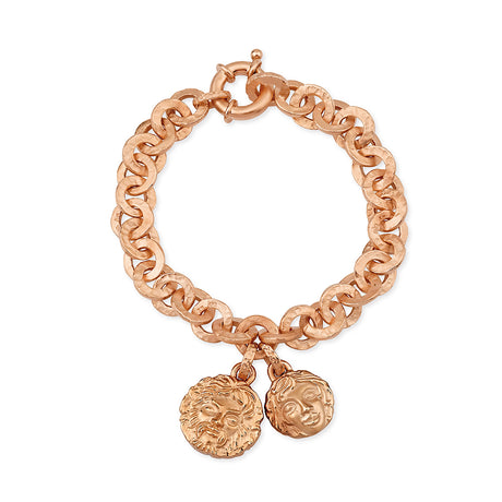 Zeus und Aphrodite Hammerschlag Armband mit kleinen Aphrodite und Zeus Einhängern und Schmuck-Federring in der Länge 21 cm