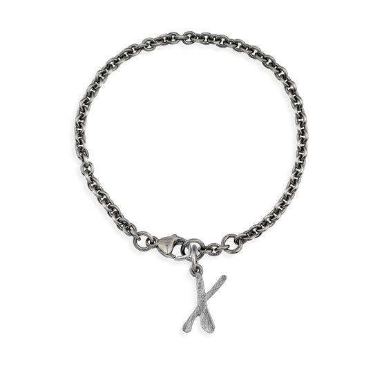 Ankerketten Armband mit Buchstabe X in eismatt mit Karabiner in der Länge 20 cm