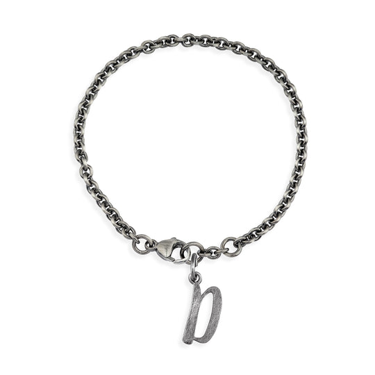 Ankerketten Armband mit Buchstabe D in eismatt mit Karabiner in der Länge 20 cm