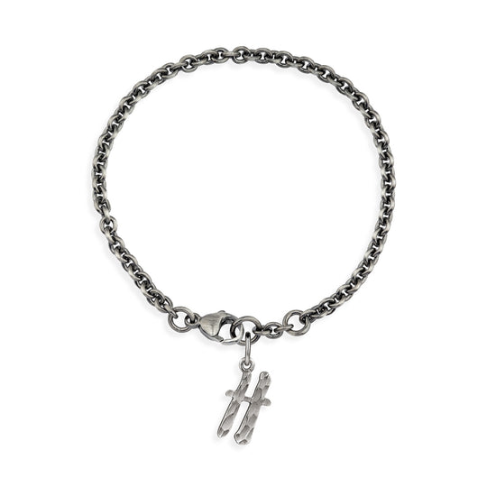 ABC Ankerketten Armband Buchstabe H mit Schnitzstruktur und Karabiner in der Länge 20 cm