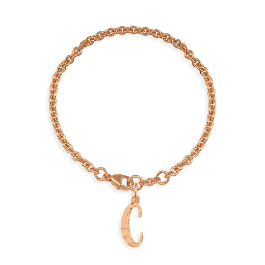 ABC Ankerketten Armband Buchstabe C mit Schnitzstruktur und Karabiner in der Länge 20 cm