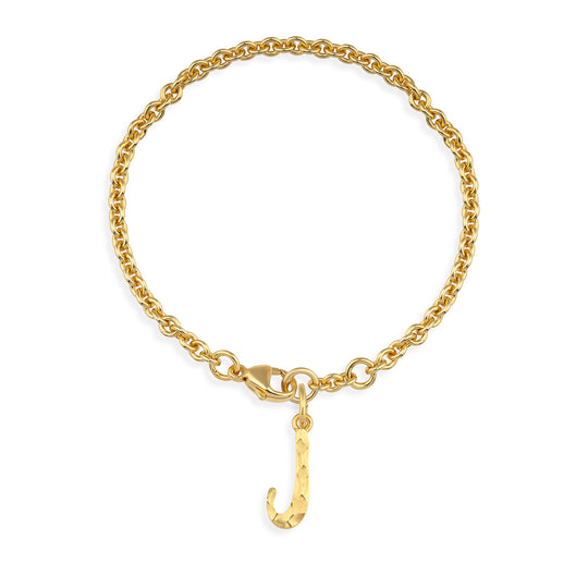 ABC Ankerketten Armband Buchstabe J mit Schnitzstruktur und Karabiner in der Länge 20 cm
