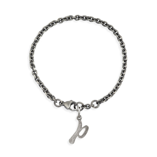 Ankerketten Armband mit Buchstabe P in eismatt mit Karabiner in der Länge 20 cm