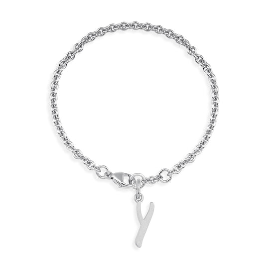 Ankerketten Armband mit Buchstabe Y in eismatt mit Karabiner in der Länge 20 cm