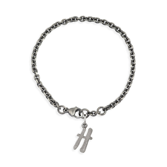 Ankerketten Armband mit Buchstabe H in eismatt mit Karabiner in der Länge 20 cm