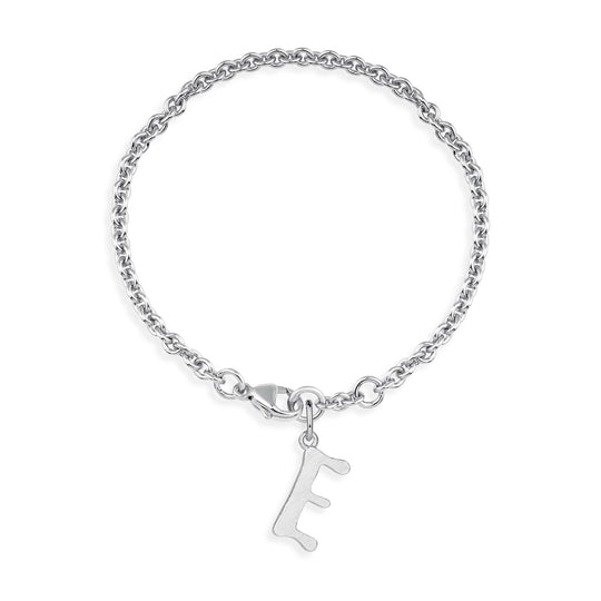 Ankerketten Armband mit Buchstabe E in eismatt mit Karabiner in der Länge 20 cm