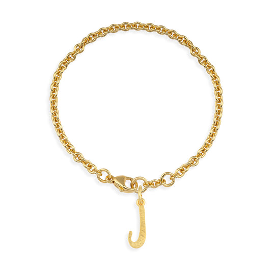 Ankerketten Armband mit Buchstabe J in eismatt mit Karabiner in der Länge 20 cm