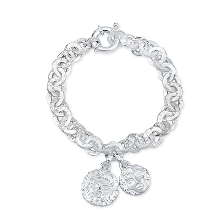 Zeus und Aphrodite Hammerschlag Armband mit kleinen Aphrodite und Zeus Einhängern und Schmuck-Federring in der Länge 21 cm