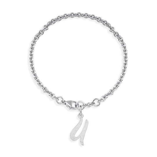 Ankerketten Armband mit Buchstabe U in eismatt mit Karabiner in der Länge 20 cm