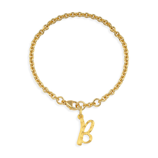 ABC Ankerketten Armband Buchstabe B mit Schnitzstruktur und Karabiner in der Länge 20 cm