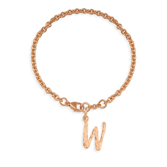 ABC Ankerketten Armband Buchstabe W mit Schnitzstruktur und Karabiner in der Länge 20 cm