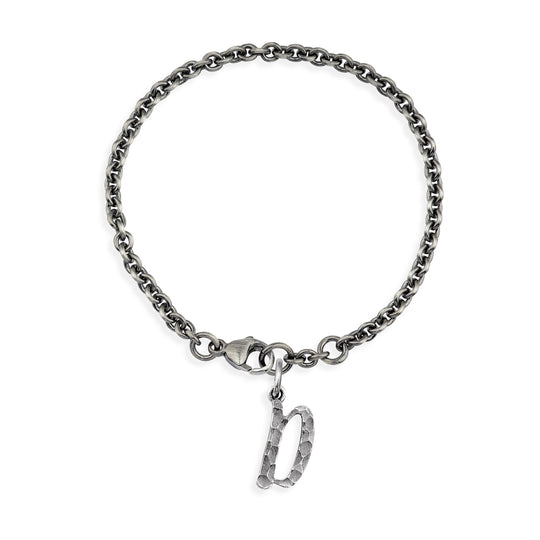 ABC Ankerketten Armband Buchstabe D mit Schnitzstruktur und Karabiner in der Länge 20 cm