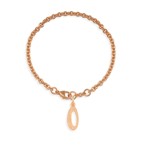 Ankerketten Armband mit Buchstabe O in eismatt mit Karabiner in der Länge 20 cm