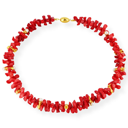 Bambus Korallen Collier mit Dekoelementen und Süßwasserperlen