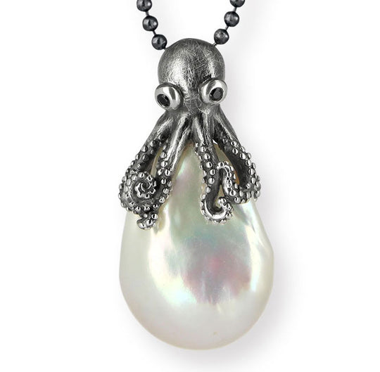 Meeresrauschen großer Anhänger Oktopussy Ole mit Barockperle und Spinell