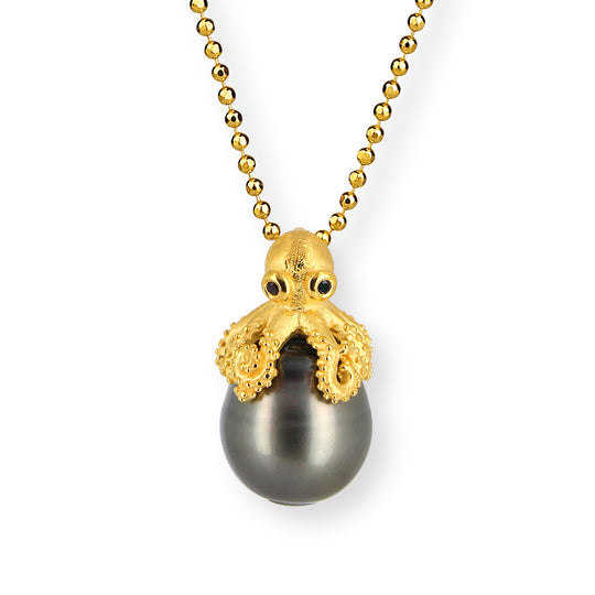 Meeresrauschen kleiner Anhänger Oktopussy Ole Baby mit Tahitiperle und Spinell