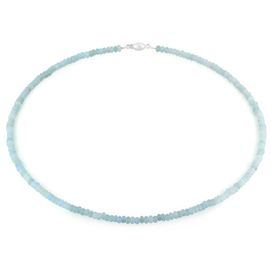 Facettierte Aquacalcedon Kette mit Tonnenschloss in der Länge 45 cm