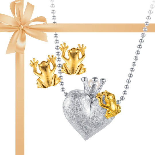 Frosch LIEBE 1 Weihnachts- Special Froschkönig kleiner Herz Anhänger mit Frosch inklusive Kugelkette und den passenden Frosch Ohrstecker