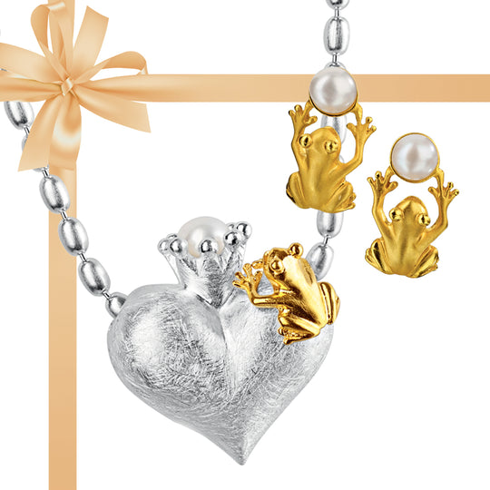 Frosch LIEBE 5 Weihnachts- Special Froschkönig mittlerer Herz Anhänger mit Frosch inklusive Olivkette und den passenden Frosch Ohrstecker