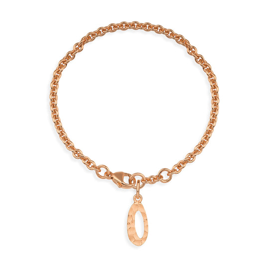 ABC Ankerketten Armband Buchstabe O mit Schnitzstruktur und Karabiner in der Länge 20 cm