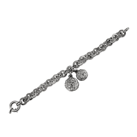 Zeus und Aphrodite Hammerschlag Armband mit kleinen Aphrodite und Zeus Einhängern und Schmuck-Federring in der Länge 21 cm