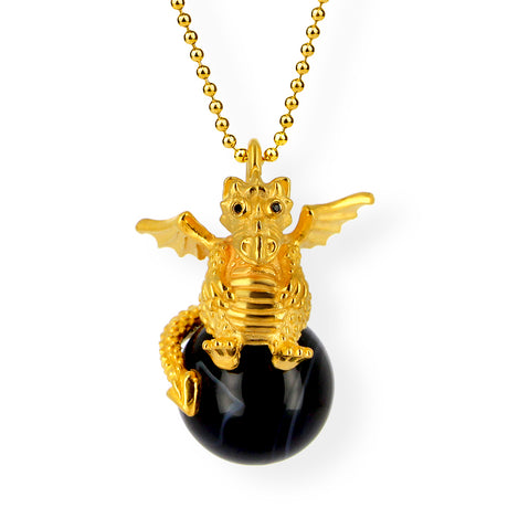 DragoERNIE niedlicher Drachen Anhänger mit Onyx und schwarzem Spinell