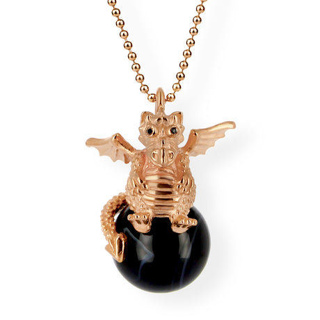 DragoERNIE niedlicher Drachen Anhänger mit Onyx und schwarzem Spinell