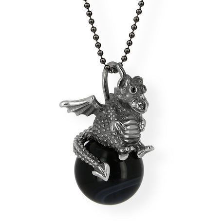 DragoERNIE niedlicher Drachen Anhänger mit Onyx und schwarzem Spinell
