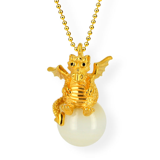 DragoERNIE niedlicher Drachen Anhänger mit Mondstein und schwarzem Spinell