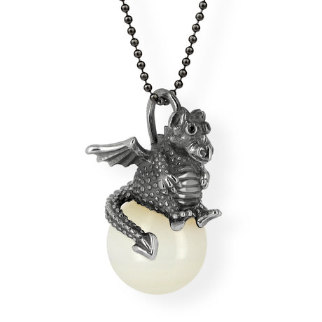 DragoERNIE niedlicher Drachen Anhänger mit Mondstein und schwarzem Spinell