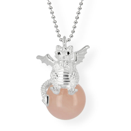 DragoERNIE niedlicher Drachen Anhänger mit Rosenquarz und schwarzem Spinell