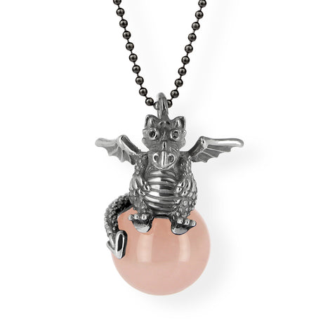 DragoERNIE niedlicher Drachen Anhänger mit Rosenquarz und schwarzem Spinell