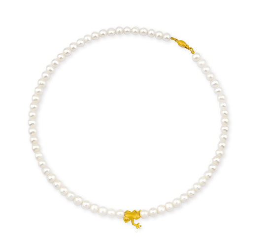 Froschkönig Süßwasserzuchtperlen Kette mit Frosch in der Länge 45 cm