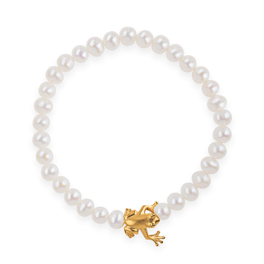 Froschkönig Süßwasserperlen Armband mit Frosch in der Länge 19,5 cm