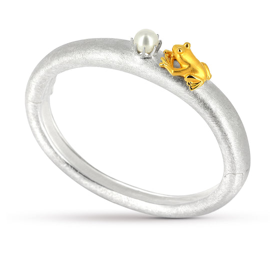 Froschkönig Armspange mit Frosch und Süßwasserperle