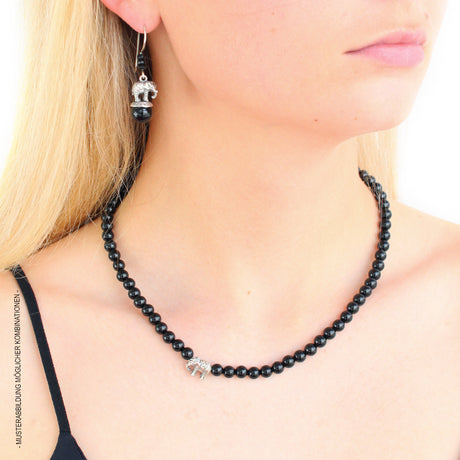 Ganesha Onyx Collier mit einem Elefanten und Karabiner in der Länge 47 cm