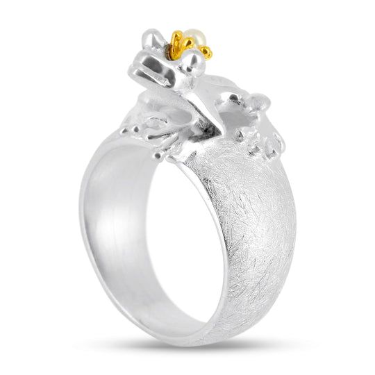 Giftpfeilfroschkönig mittlerer Ring mit Süßwasserperle im Krönchen