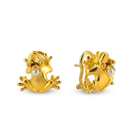 Giftpfeilfroschkönig Frosch Clipohrstecker mit Süßwasserperle