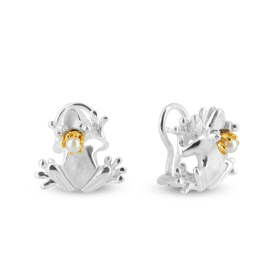 Giftpfeilfroschkönig Frosch Clipohrstecker mit Süßwasserperle