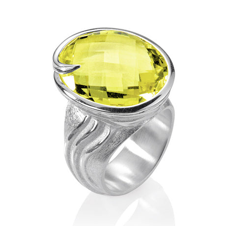 Gräser großer Ring mit ovalem facettiertem Lemoncitrin