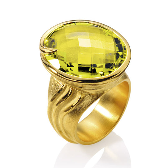 Gräser großer Ring mit ovalem facettiertem Lemoncitrin