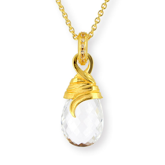 Gräser großer Anhänger mit Bergkristall & Bergkristallpavée in der Klappöse