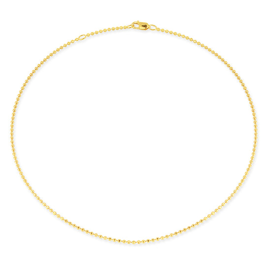 Feine facettierte Kugelkette 1,8 mm aus Silber goldplattiert in der Länge 45 cm Zwischenöse bei 42 cm mit Karabiner