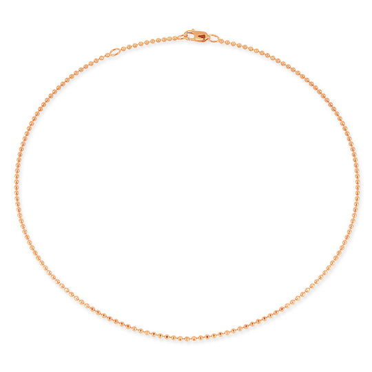 Feine facettierte Kugelkette 1,8 mm aus Silber rotgoldplattiert in der Länge 45 cm Zwischenöse bei 42 cm mit Karabiner